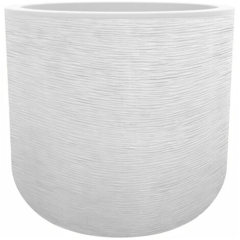 EDA – Pot de fleurs rond en plastique blanc cérusé – Ø 40 cm – Hauteur 36,8 cm – Contenance 32,5 L – Anti-UV pour intérieur/extérieur