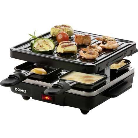 Appareil à raclette 4 personnes – Puissance 600W – Revêtement antiadhésif – Surface de cuisson 21x21 cm – Inclus 4 poêlons – Domo - DO9147G