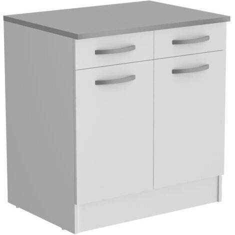 OSLO Meuble Bas 2 portes + 2 tiroirs + plan - Blanc - L 80 x P 60 x H 86 cm (1/4)