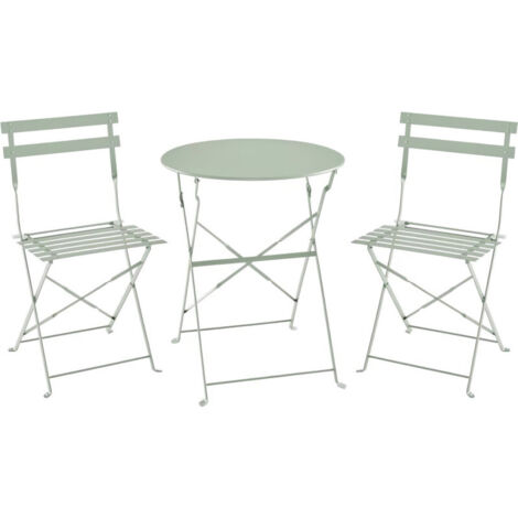 Ensemble table et chaises de jardin 2 places – Table ronde 60 cm – Acier thermolaqué vert – Pliable pour rangement facile (1/9)