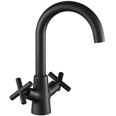Edouard Rousseau – Mélangeur de lavabo noir en laiton – Bec mobile – Économie d'eau avec aérateur – Installation facile avec vidage clic clac