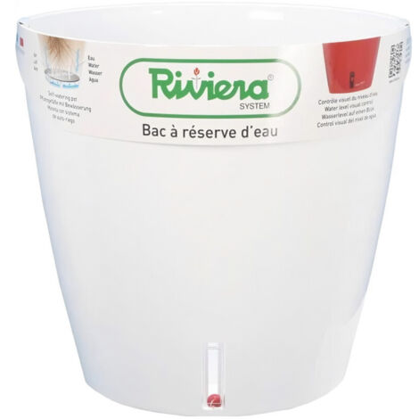 Pot à réserve d'eau Ø 30 cm – Hauteur 27,5 cm – Capacité 14,5L – Plastique blanc pour intérieur et extérieur – Riviera