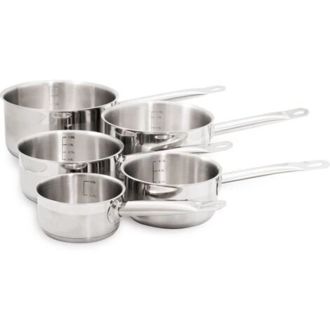 Batterie de cuisine inox 5 pièces 12 à 20 cm – Tous feux dont induction – Fond triple diffuseur inox/alu/inox – Poignées froides – Baumalu