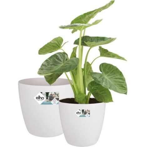 ELHO Lot de 2 pots de fleurs rond a roulettes Brussels - Ø35 x H33 cm et Ø39 x H36,5 cm - 55 L - Blanc (1/4)
