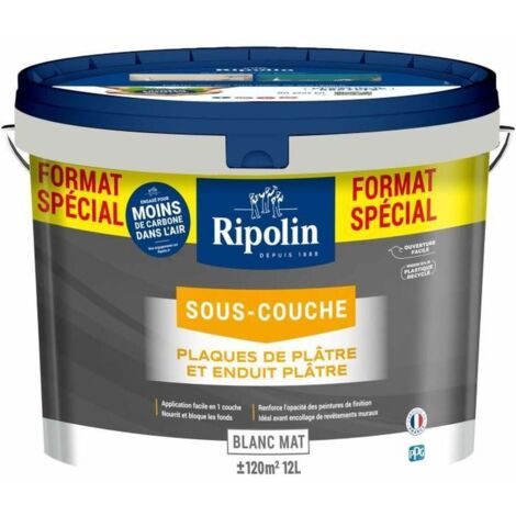 Ripolin – Peinture sous-couche plaque de plâtre 12 L – Mat blanc – Application facile pour murs préparés – Classée A+ qualité de l'air