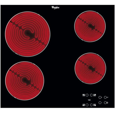 Whirlpool – Plaque vitrocéramique 4 foyers 6200W – Touch Control avec 4 minuteurs – Design noir facile à nettoyer – Dimensions 58x51cm - AKT8090NE