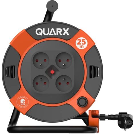 Enrouleur de bricolage - QUARX - 25m - H05VV-F 3G1,5mm² - Disjoncteur thermique - Protection enfants (1/6)
