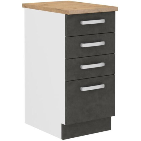 Meuble bas 4 tiroirs avec plan de travail - Gris mat - L 40 x P 51,6 x H 85 cm - LASSEN (1/5)