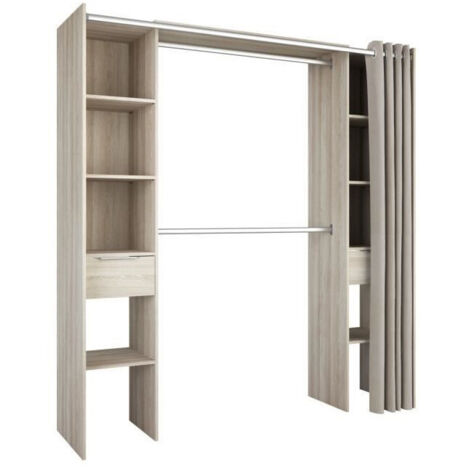M&S – Kit placard extensible 2 colonnes 2 penderies 2 tiroirs – Chêne Shannon – L 115 x P 50 x H 203 cm – Montage facile (1/7)