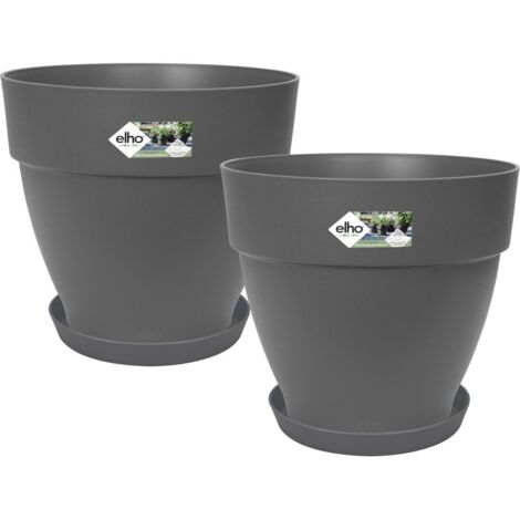 ELHO Lot de 2 pots de fleur rond avec soucoupes Vibia Campana + Loft - Ø29,8 x H25,8cm + soucoupe Ø21 x H2,8cm - 22 L - Noir (1/4)