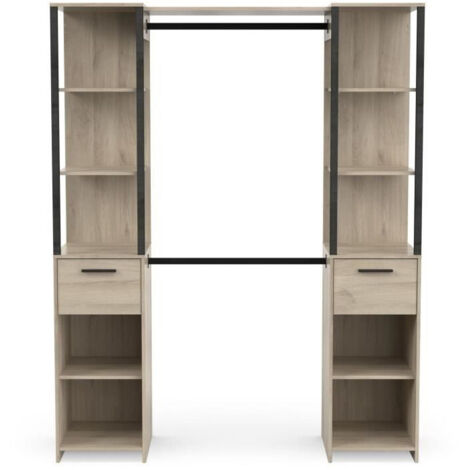Kit dressing GARY – Chêne Kronberg et noir mat – Dimensions 159,8 x 49,5 x 200,3 cm – 2 colonnes et 2 tiroirs coulissants – Demeyere