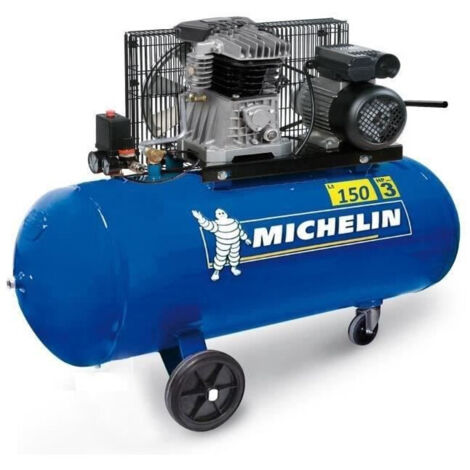 Michelin – Compresseur à courroie 150L – Moteur 3 CV – Pression 10 bars – Débit d'air 350 L/min – Vitesse 2850 tr/min – 2 cylindres - 2850tr