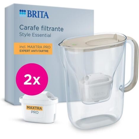 Carafe filtrante BRITA - Style Essential Sable - Capacité 2,4L dont 1,4L d'eau filtrée - 2 filtres Maxtra Pro Expert anti-tartre (1/5)
