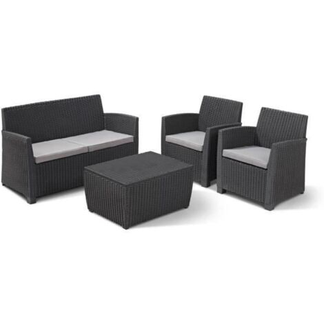 Salon de jardin - résine imitation rotin tressé - Allibert by KETER - 4 personnes - Mia - Gris graphite (1/5)