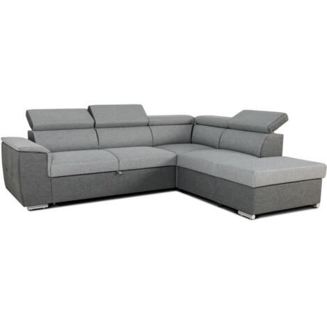 Canapé d'angle convertible réversible 5 places – Tissu gris et anthracite – Dimensions L260 x P216 x H77/94 cm – Coffre de rangement intégré (1/5)