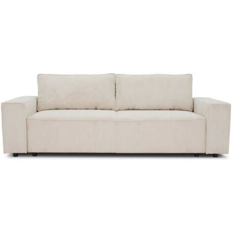 Canapé droit 4 places velours côtelé perle – Dimensions L241 x P88 cm – Structure en bois de bouleau – Assise confortable avec ressorts zigzag (1/5)