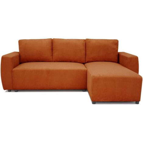 Canapé d'angle convertible 3 a 4 places PHARELL - Tissu velours cotelé terracotta - Réversible - L 224 x P 155 x H 85 cm (1/5)