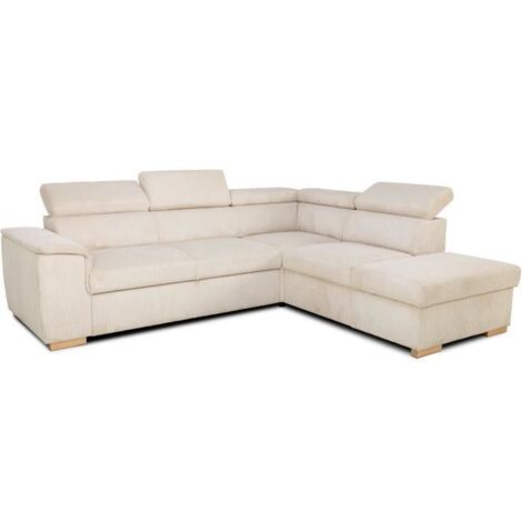 Canapé d'angle convertible réversible 5 places DAYTONA - Velours côtelé beige - Coffre de rangement - L 260 x H 94 x P 216 cm