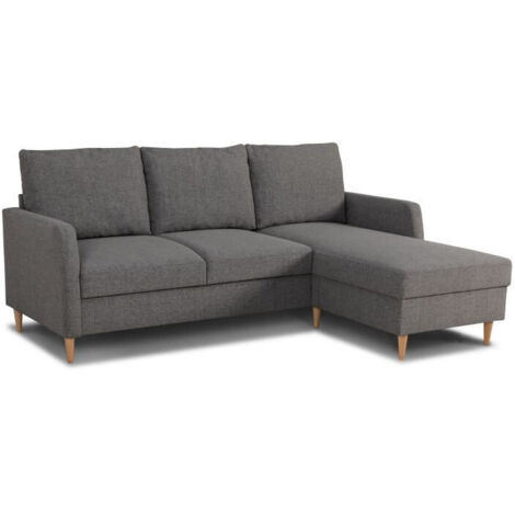 Canapé d'angle fixe réversible 3 places – Tissu 100% polyester anthracite – Dimensions L 192 x P 137 x H 82 cm – Pieds noirs (1/5)