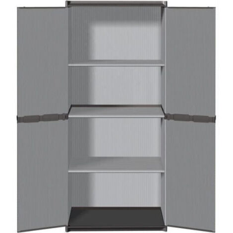 Armoire de rangement haute en résine 3 tablettes – Dimensions 68x39,5x168 cm – Charge max 20 kg par tablette – 2 portes – Tood (1/7)