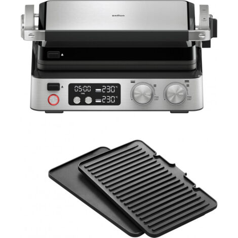 BRAUN CG7040 CG BRAUN STEELBK TABLE GRILL À CONTACT FONCTION MINUTEUR, RABATTABLE, AVEC ÉCRAN, PORTABLE NOIR, ACIER INOXYDABLE (1/7)