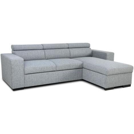 Canapé d'angle convertible réversible 4 places – Tissu gris 100% polyester – Dimensions 237 x 76/88 x 167 cm – Coffre de rangement intégré