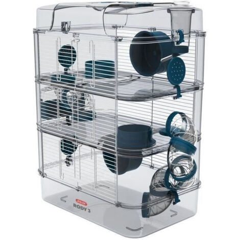 Cage pour rongeur 3 étages L 41 x p 27 x h 53 cm – Plastique polypropylène – Accessoires inclus : 2 roues, 7 tubes, 1 biberon, 2 gamelles, 1 nid – Zolux - Rody3 (1/4)