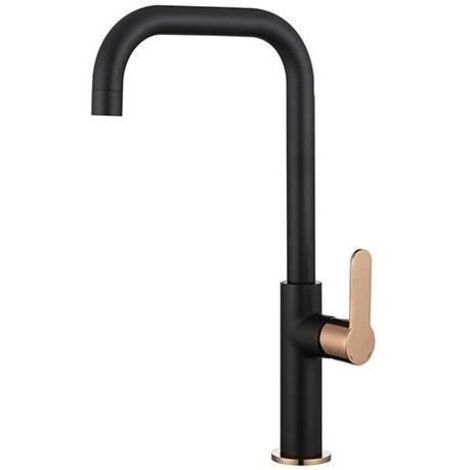 Mitigeur d’évier LAOBANE EDOUARD ROUSSEAU noir mat laiton PVD rose gold bec tubulaire mobile Ø50 mm (1/3)