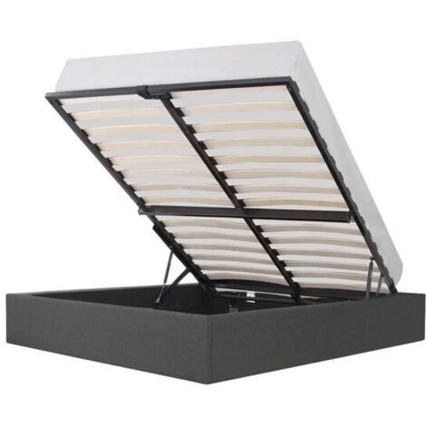 Les Tendances – Lit coffre adulte 140x190 cm – Tissu gris foncé – Sommier à lattes inclus – Structure en bois et panneaux de particules (1/5)