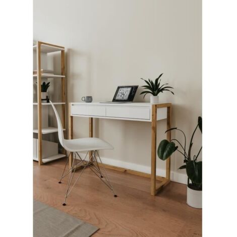 Console bureau chêne artisan blanc – 2 tiroirs – Dimensions 100 x 35 x 75 cm – Élégance moderne pour intérieur – Denver (1/5)