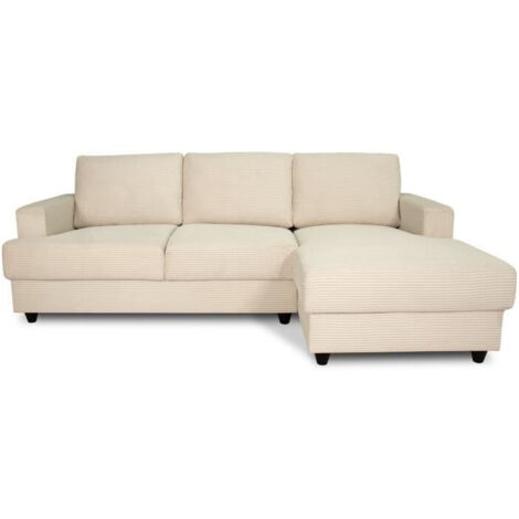 Canapé d'angle droit 4 places – Tissu beige 100% polyester – Dimensions 216 x 141 x 79 cm – Structure en bois massif – Fabriqué en Ukraine (1/7)