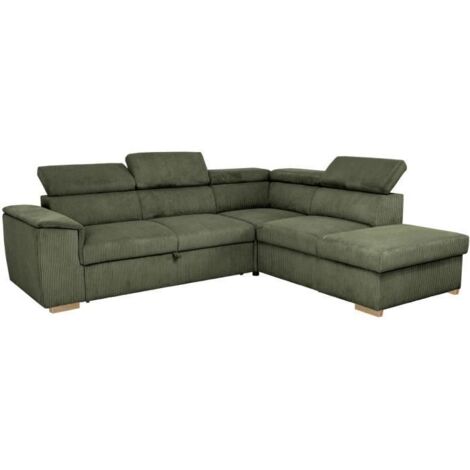 Canapé d'angle convertible réversible - 5 places - DAYTONA - Velours Kaki - Coffre de rangement - L260 x H94 x P216 cm (1/5)