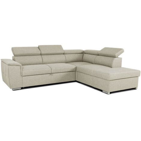 Canapé d'angle convertible réversible 5 places – Tissu beige – Dimensions L260 x P216 x H77/94 cm – Coffre de rangement intégré (1/5)