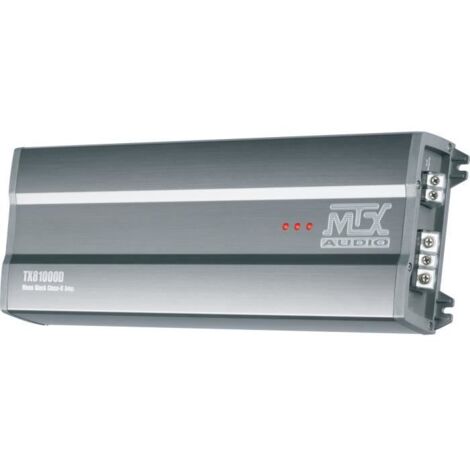 Amplificateur mono 12V 1x1000W RMS – Bloc en aluminium – Filtres actifs pour infra basses – Montage en pont possible – Mtx Audio