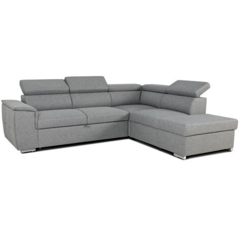 Canapé d'angle convertible réversible avec coffre - 5 places - DAYTONA - Tissu gris - 260 x 77 / 94 x 216 cm