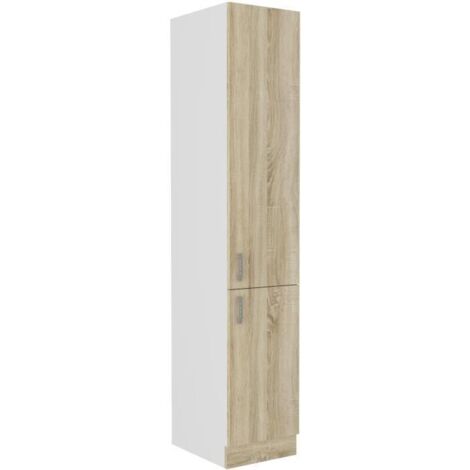 Colonne de cuisine 2 portes – Décor chêne sonoma – Dimensions L40 x P57 x H210 cm – 5 étagères pour rangement optimisé - L40xP57xH210