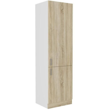Colonne de cuisine 2 portes – Décor chêne sonoma – Dimensions L60xP57xH210 cm – 5 étagères – Ouverture porte à gauche ou droite