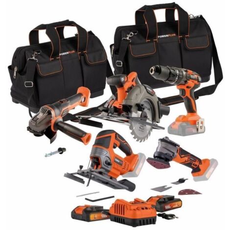 Pack 5 outils - DUAL POWER - 20 V - Perceuse/visseuse + meuleuse d'angle + multi outil oscillant + scies (circulaire, sauteuse) (1/5)