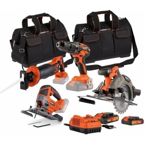 Pack 4 outils - DUAL POWER - 20 V - Perceuse/visseuse + scies (sauteuse, sabre, circulaire) - 2 batteries et chargeur (1/5)