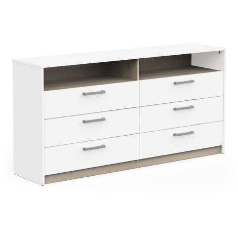 Commode - WATSON - 6 tiroirs - Chene Kronberg / Blanc mat - 162,7 x 39,5 x 81,1 cm - DEMEYERE (1/5)