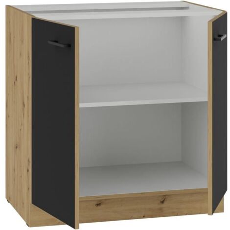 MODENA - Meuble bas - 2 portes battantes - 80 x 52 x 82 cm - Chêne artisan / Noir mat - Plan de travail non inclus