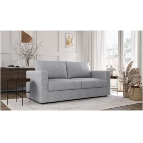 Canapé 3 places - Delta - Tissu Malmo 83 Gris Clair - Convertible semi-express - 190 x 92 x 90 cm (1/5)