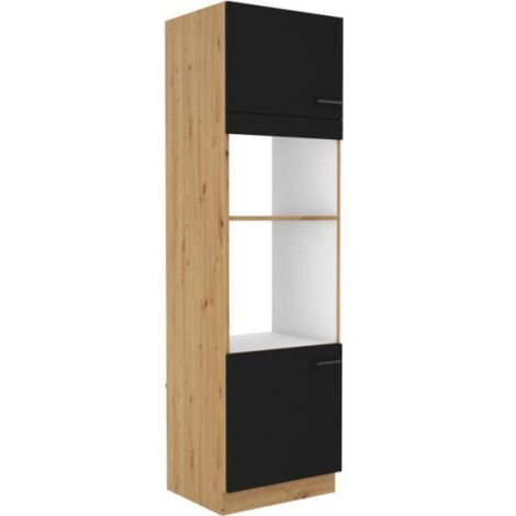 MODENA - Colonne four micro-ondes - 2 portes - 60 x 57 x 210 cm - Chêne artisan / Noir mat