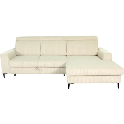 Canapé d'angle convertible - 4 places - NIZZA - Velours côtelé Beige - Coffre - 250 x 166 x 92/104 cm (1/5)