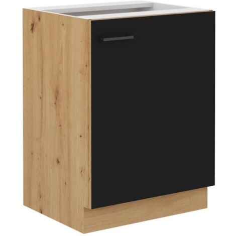 MODENA - Meuble bas - 1 porte battante - 60 x 52 x 82 cm - Chêne artisan / Noir mat - Plan de travail non inclus