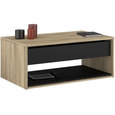 Table basse relevable - OSTARA - Rectangulaire - Chene / Noir - Relevable - 110 x 65 x 45/67,2 cm (1/5)