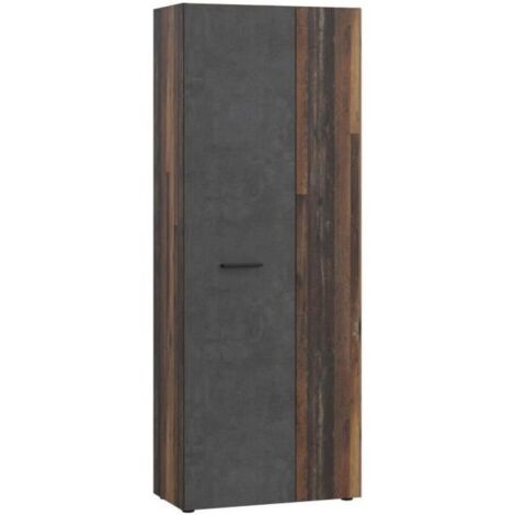 Armoire a chaussures - Béton gris foncé / Bois vintage - 18 paires - 68,7 x 36,5 x 181,1 cm - FORTE (1/5)