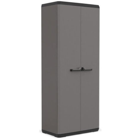 Armoire de rangement haute 68 x 39 x 166 cm – 3 tablettes réglables – Charge 15 kg par tablette – Cadenassable – Gris anthracite et noir – KIS (1/5)