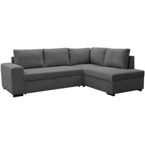 Canapé d'angle convertible réversible NIRVANA 4 à 5 places - Tissu velours côtelé anthracite - Coffre de rangement - L247 x P 183 x (1/5)