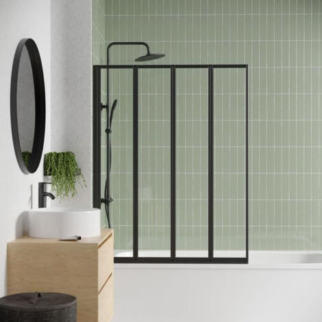 Pare-baignoire 4 volets 110 x 140 cm – Verre transparent – Profils en aluminium – Design contemporain pour baignoire – Gelco (1/3)